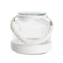 Items Windlicht Kaarshouder - Wit - Glas - Met Touw - 18 Cm