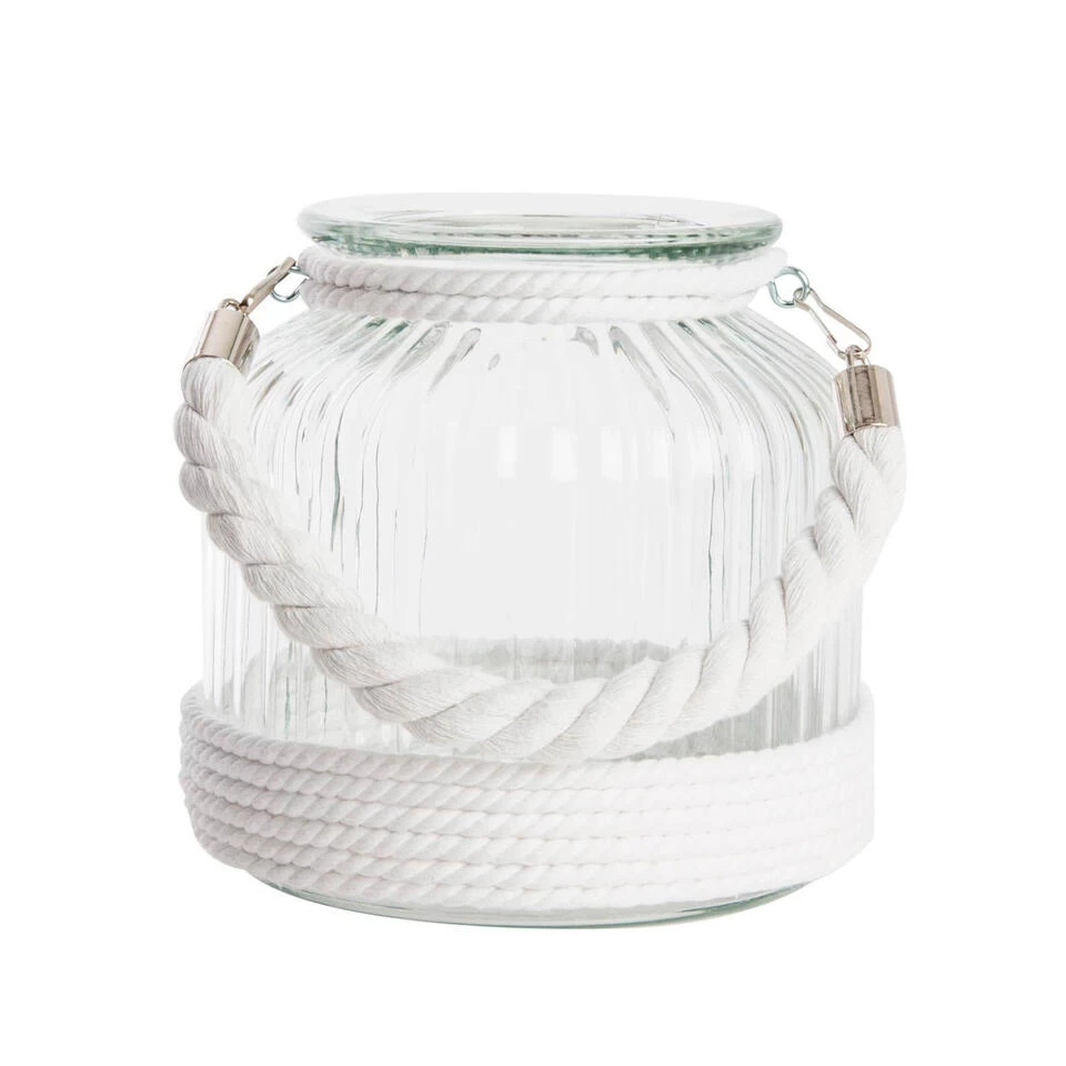 Items Windlicht Kaarshouder - Wit - Glas - Met Touw - 18 Cm 1 Items Windlicht Kaarshouder - Wit - Glas - Met Touw - 18 Cm