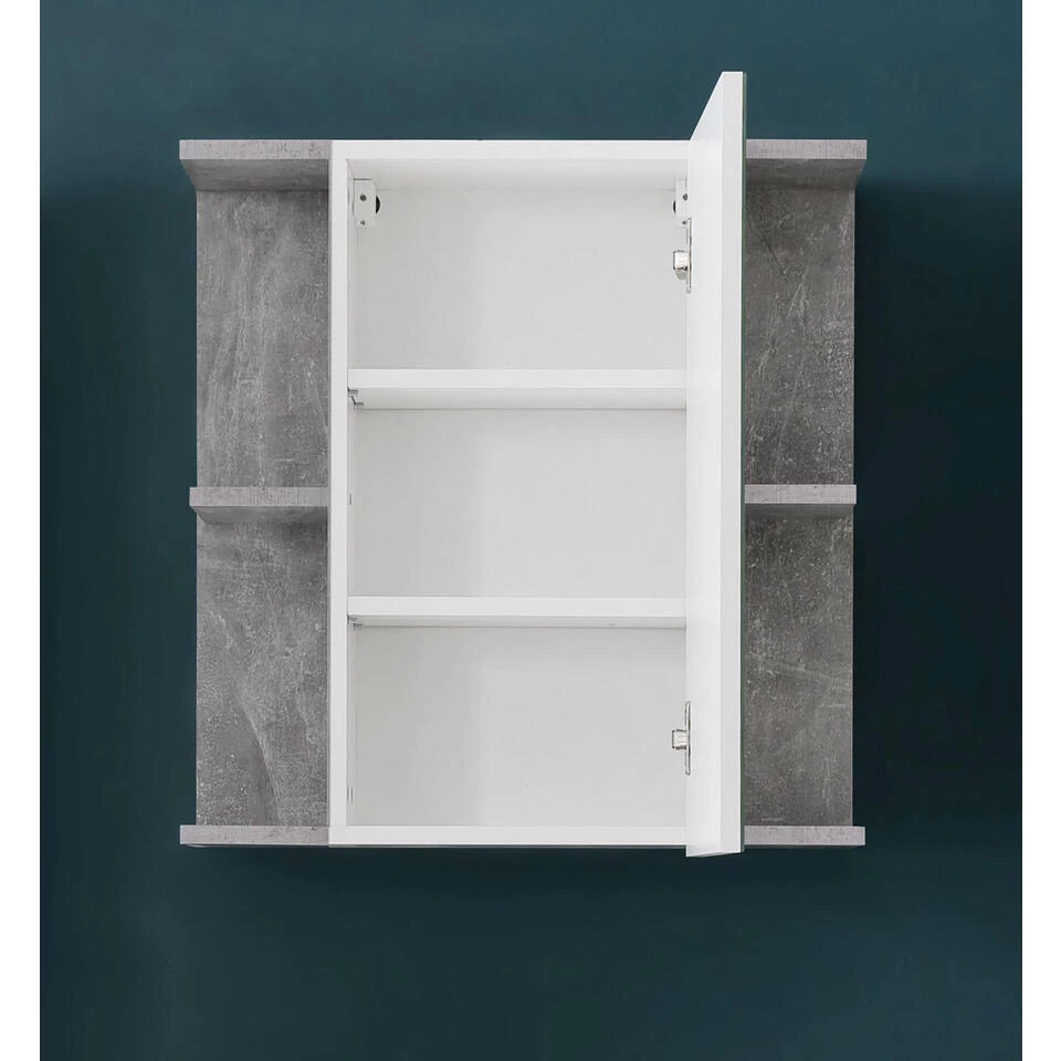 Hioshop Spiegelkast NanoBad Mdf - 1 Deurs - Beton 2 Hioshop Spiegelkast NanoBad Mdf - 1 Deurs - Beton - Afbeelding 2