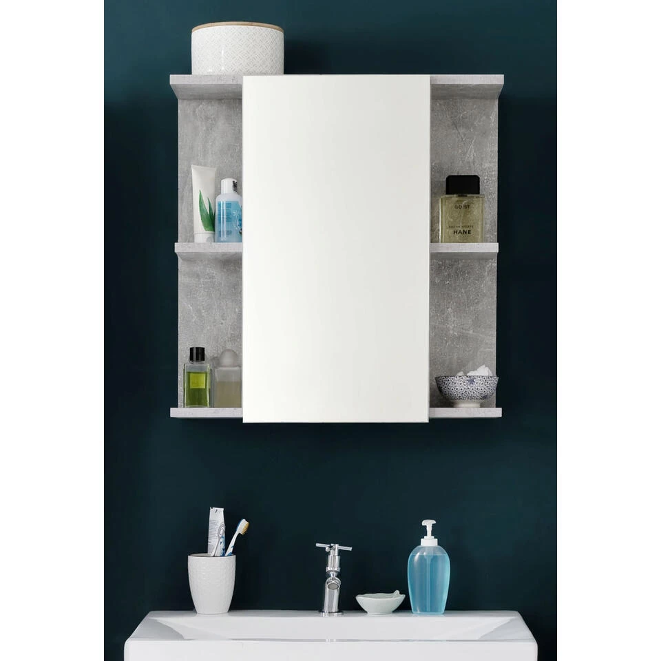 Hioshop Spiegelkast NanoBad Mdf - 1 Deurs - Beton 3 Hioshop Spiegelkast NanoBad Mdf - 1 Deurs - Beton - Afbeelding 3