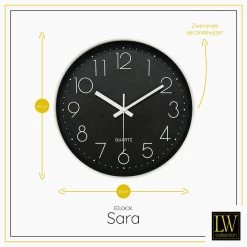 LW Collection Keukenklok Sara Zwart Wit 30cm -Home Decoration Store 1000064233 0102