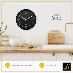 LW Collection Keukenklok Sara Zwart Wit 30cm -Home Decoration Store 1000064233 0103
