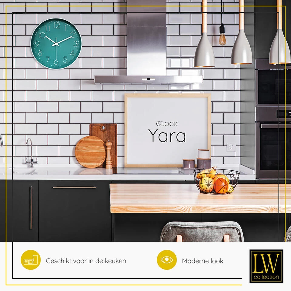 LW Collection Keukenklok Yara Groen Wit 30cm 4 LW Collection Keukenklok Yara Groen Wit 30cm - Afbeelding 4