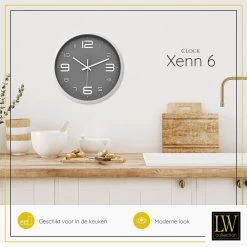 LW Collection Keukenklok Xenn6 Grijs Wit 30cm -Home Decoration Store 1000064255 0103