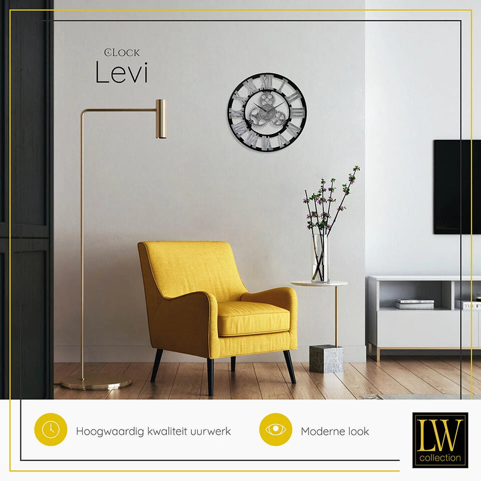 LW Collection Wandklok Levi Grijs Grieks 40cm 4 LW Collection Wandklok Levi Grijs Grieks 40cm - Afbeelding 4
