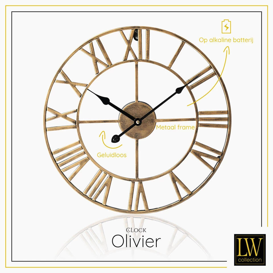 LW Collection Wandklok Olivier Goud 40cm 2 LW Collection Wandklok Olivier Goud 40cm - Afbeelding 2