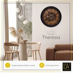 LW Collection Wandklok Radar Theresia Bruin 67cm Bewegende Tandwielen 7 LW Collection Wandklok Radar Theresia Bruin 67cm Bewegende Tandwielen -Home Decoration Store 1000064267 0103