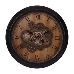 LW Collection Wandklok Radar Theresia Bruin 67cm Bewegende Tandwielen