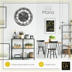 LW Collection Wandklok Radar Maria Zilver 54cm Bewegende Tandwielen -Home Decoration Store 1000064272 0103