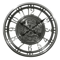 LW Collection Wandklok Radar Maria Zilver 54cm Bewegende Tandwielen