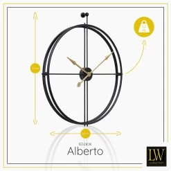 LW Collection Wandklok XL Alberto Zwart Met Gouden Wijzers 80cm -Home Decoration Store 1000064275 0102