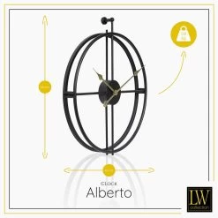 LW Collection Wandklok Alberto Zwart Met Gouden Wijzers 42cm -Home Decoration Store 1000064278 0102