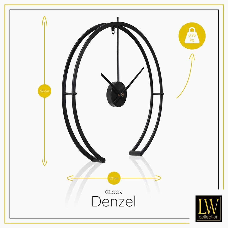 LW Collection Wandklok Denzel Zwart 52cm 3 LW Collection Wandklok Denzel Zwart 52cm - Afbeelding 3