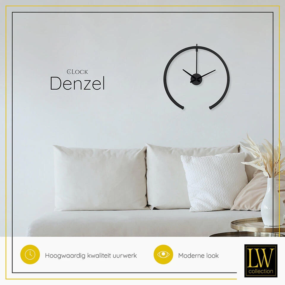 LW Collection Wandklok Denzel Zwart 52cm 4 LW Collection Wandklok Denzel Zwart 52cm - Afbeelding 4