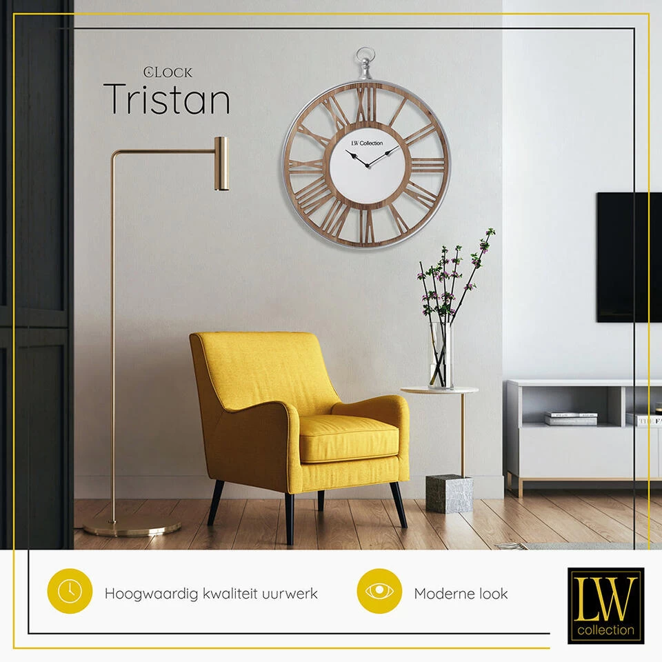 LW Collection Wandklok Tristan Hout 60cm 4 LW Collection Wandklok Tristan Hout 60cm - Afbeelding 4