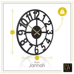 LW Collection Wandklok Jannah Zwart Met Gouden Wijzers 60cm 6 LW Collection Wandklok Jannah Zwart Met Gouden Wijzers 60cm -Home Decoration Store 1000064310 0102