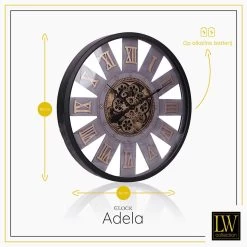 LW Collection Wandklok Radar Adela Zwart 80cm Bewegende Tandwielen -Home Decoration Store 1000064311 0102