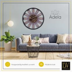 LW Collection Wandklok Radar Adela Zwart 80cm Bewegende Tandwielen -Home Decoration Store 1000064311 0103