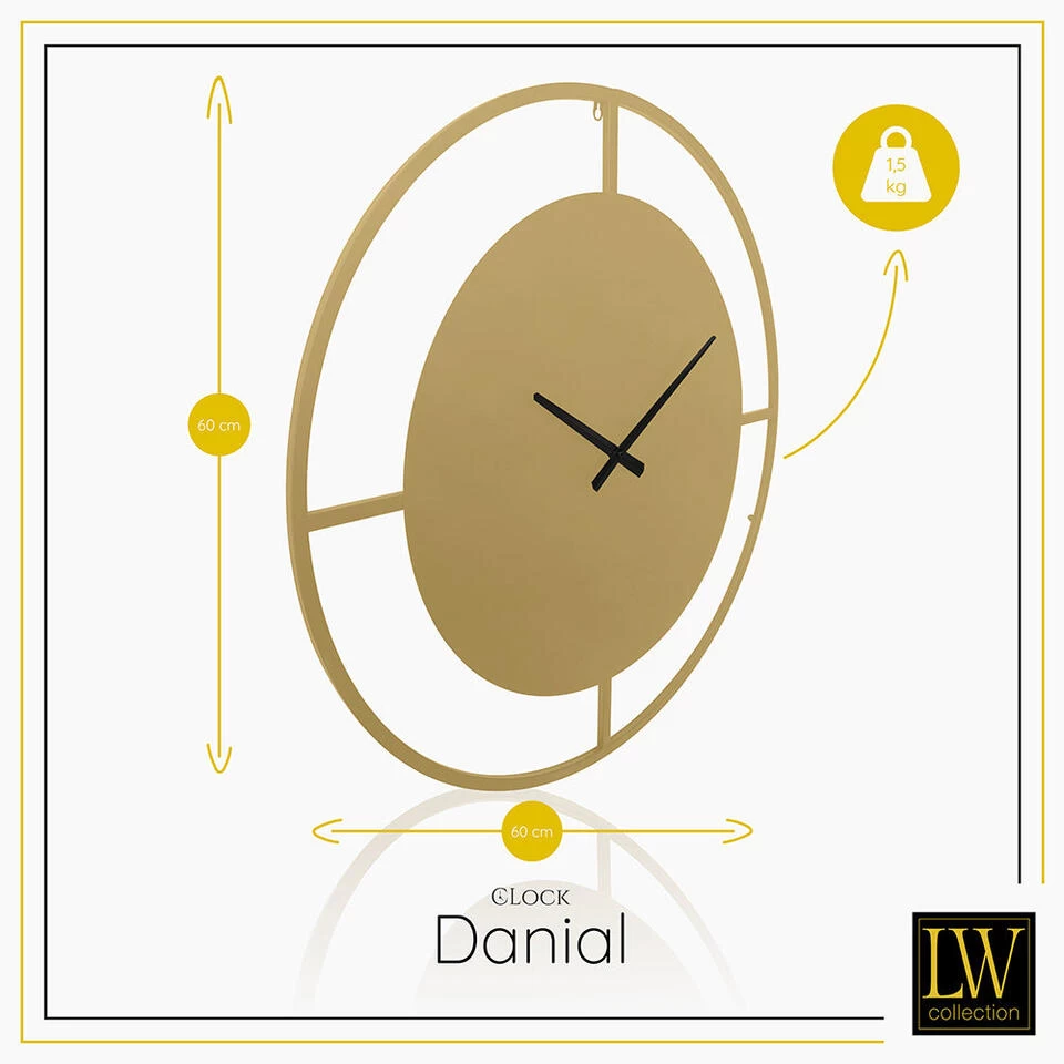 LW Collection Wandklok Danial Goud 60cm 3 LW Collection Wandklok Danial Goud 60cm - Afbeelding 3