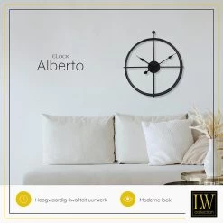 LW Collection Wandklok Alberto Zwart 52cm -Home Decoration Store 1000064325 0103