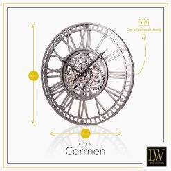 LW Collection Wandklok Radar Carmen Zilver 60cm Bewegende Tandwielen -Home Decoration Store 1000064334 0102