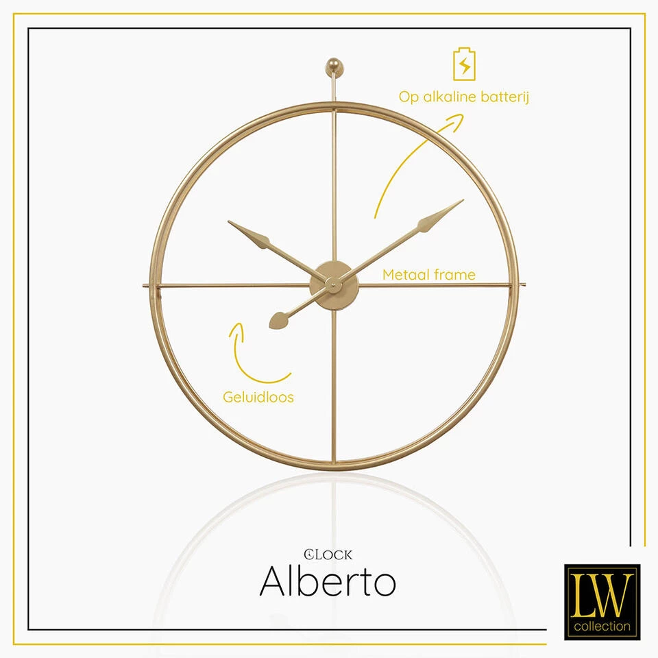LW Collection Wandklok XL Alberto Goud 80cm 2 LW Collection Wandklok XL Alberto Goud 80cm - Afbeelding 2