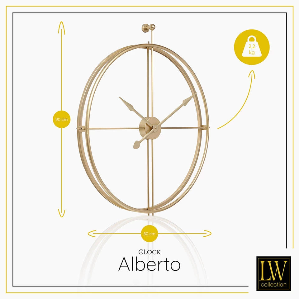 LW Collection Wandklok XL Alberto Goud 80cm 3 LW Collection Wandklok XL Alberto Goud 80cm - Afbeelding 3