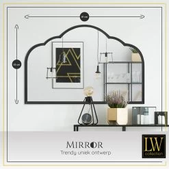 LW Collection Wandspiegel Zwart Halfrond 81x53 Cm Metaal -Home Decoration Store 1000064386 0102