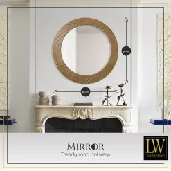 LW Collection Wandspiegel Bruin Rond 60x60 Cm Hout -Home Decoration Store 1000064388 0102