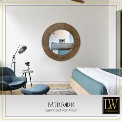 LW Collection Wandspiegel Bruin Rond 80x80 Cm Hout -Home Decoration Store 1000064401 0102