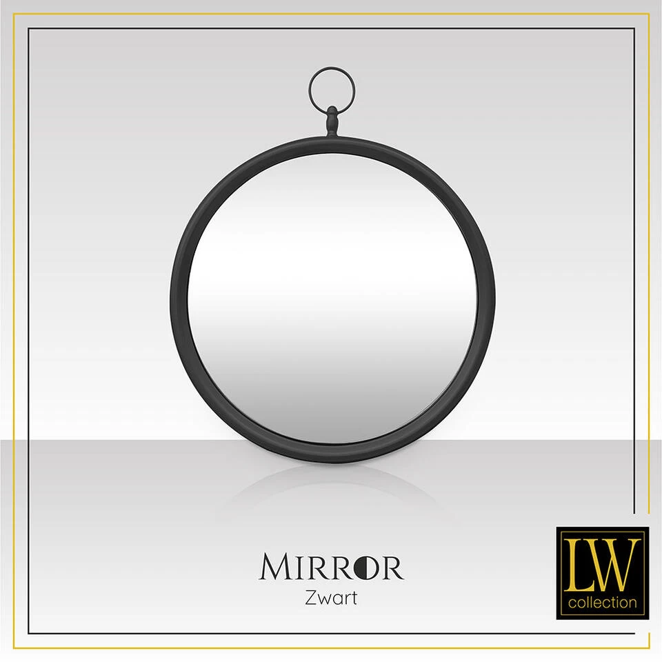 LW Collection Wandspiegel Met Haak Zwart Rond 60x79 Cm Metaal 2 LW Collection Wandspiegel Met Haak Zwart Rond 60x79 Cm Metaal - Afbeelding 2