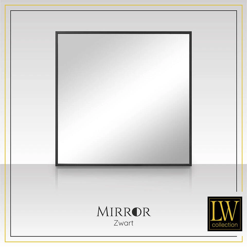 LW Collection Wandspiegel Zwart Vierkant 80x80 Cm Metaal 2 LW Collection Wandspiegel Zwart Vierkant 80x80 Cm Metaal - Afbeelding 2