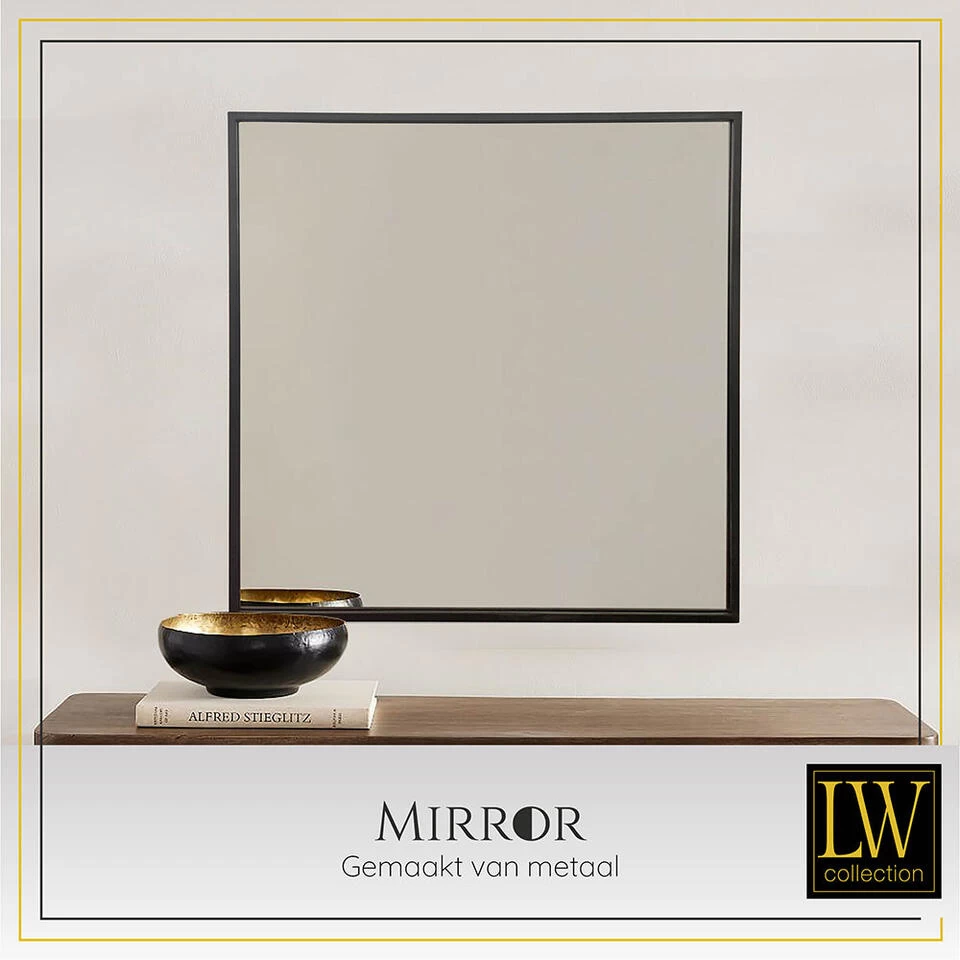 LW Collection Wandspiegel Zwart Vierkant 80x80 Cm Metaal 4 LW Collection Wandspiegel Zwart Vierkant 80x80 Cm Metaal - Afbeelding 4