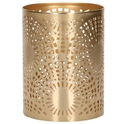 Merkloos Theelichthouder/windlicht - Goud - Metaal - D7,5 X H10 Cm