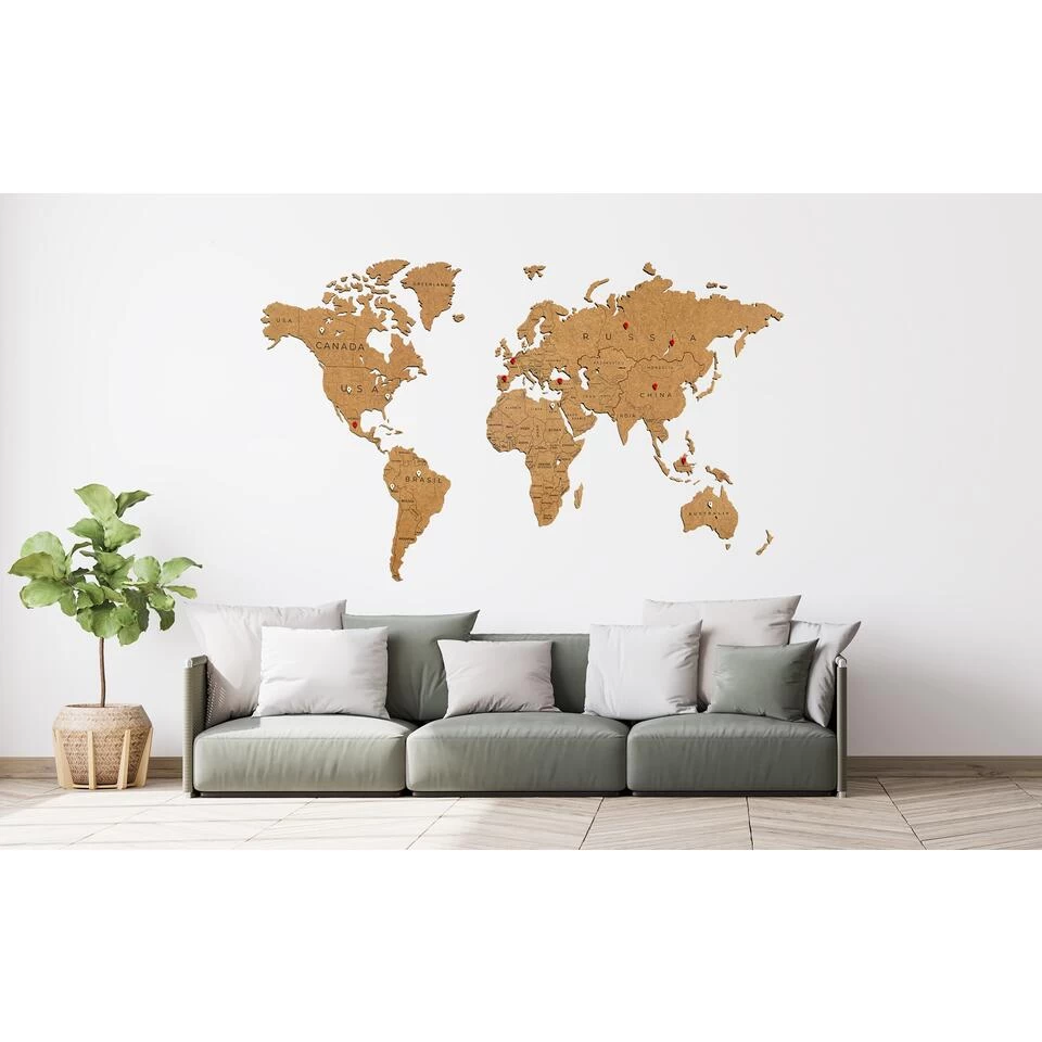MiMi Innovations Luxe Houten Wereldkaart - True Puzzel - 150x90 Cm - Bruin 2 MiMi Innovations Luxe Houten Wereldkaart - True Puzzel - 150x90 Cm - Bruin - Afbeelding 2