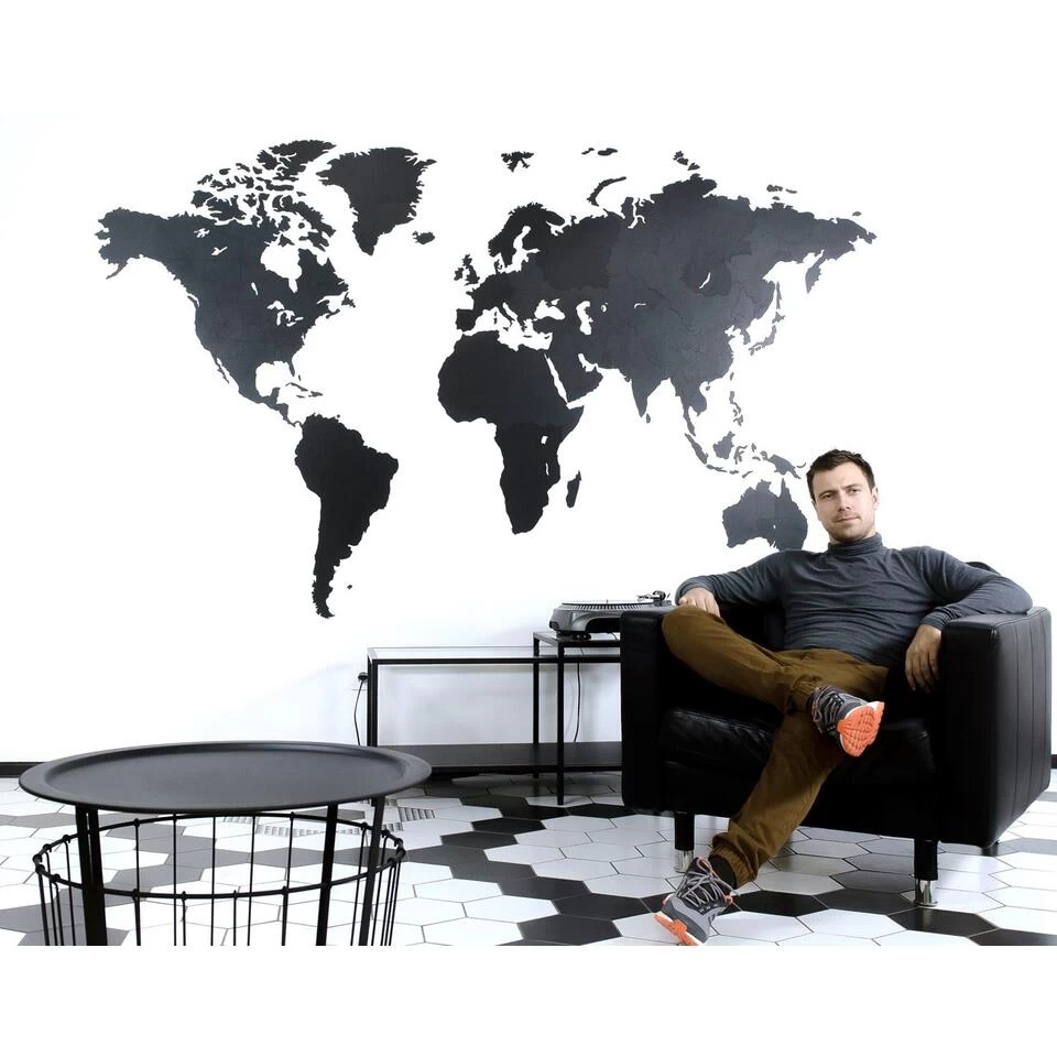 MiMi Innovations Giant Houten Wereldkaart - 280x170 Cm - Zwart 3 MiMi Innovations Giant Houten Wereldkaart - 280x170 Cm - Zwart - Afbeelding 3