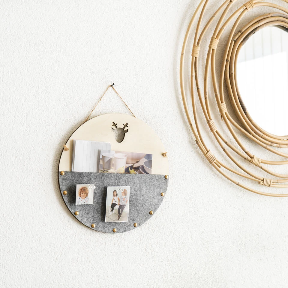 QUVIO Memobord Rond Hout + Half Vilt - Grijs 2 QUVIO Memobord Rond Hout + Half Vilt - Grijs - Afbeelding 2