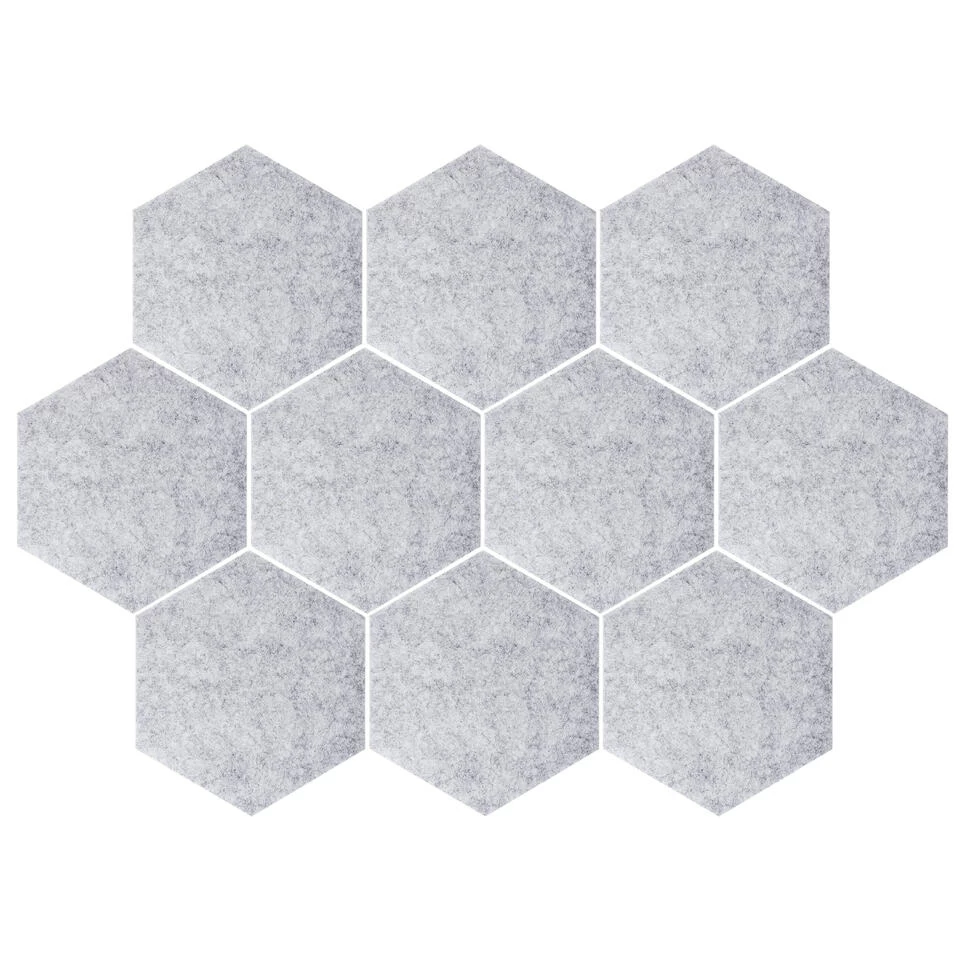 QUVIO Vilten Memobord Hexagon Set Van 10 - Grijs 1 QUVIO Vilten Memobord Hexagon Set Van 10 - Grijs
