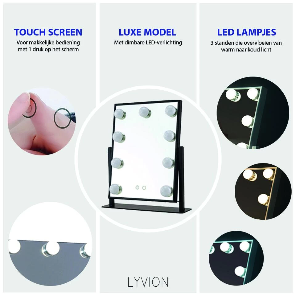 LYVION Make-up Spiegel Met Led Bulbs Zwart 1 LYVION Make-up Spiegel Met Led Bulbs Zwart