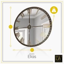 LW Collection Wandklok Elias Spiegel Zwart Grijs 80cm -Home Decoration Store 1000073480 0102