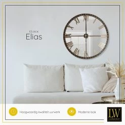 LW Collection Wandklok Elias Spiegel Zwart Grijs 80cm -Home Decoration Store 1000073480 0103