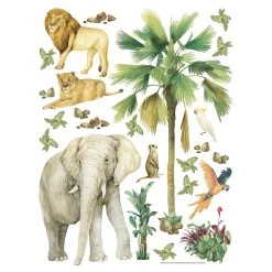 Sanders & Sanders Muursticker - Jungle Dieren - Groen - 85 X 65 Cm - 601353