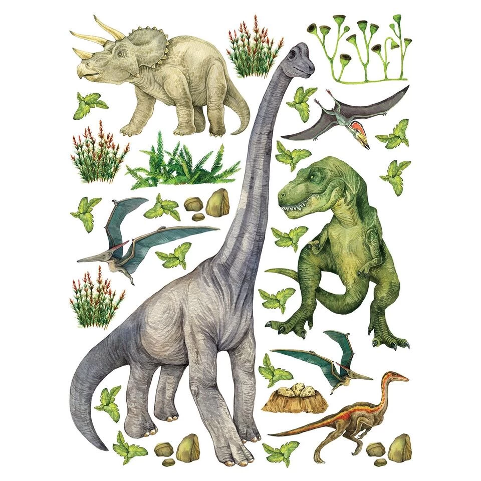 Sanders & Sanders Muursticker - Dinosaurussen - Groen - 85 X 65 Cm - 601355 1 Sanders & Sanders Muursticker - Dinosaurussen - Groen - 85 X 65 Cm - 601355