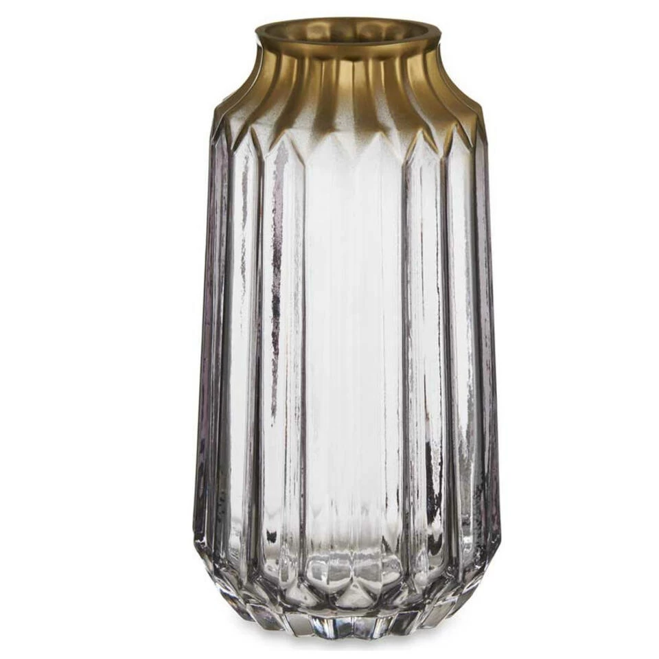 Giftdecor Vaas - Glas - Transparant Grijs Met Goud - 13 X 23 Cm 1 Giftdecor Vaas - Glas - Transparant Grijs Met Goud - 13 X 23 Cm