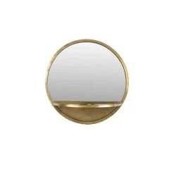 Giga Meubel Spiegel Goud Rond - 44x44x13cm - Metaal - Shelf Feyza
