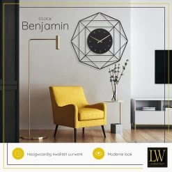 LW Collection Wandklok Benjamin Zwart 80cm 6 LW Collection Wandklok Benjamin Zwart 80cm -Home Decoration Store 1000079365 0103