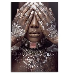 Glasschilderij Afrikaanse Henna 116x78 Cm Bruin