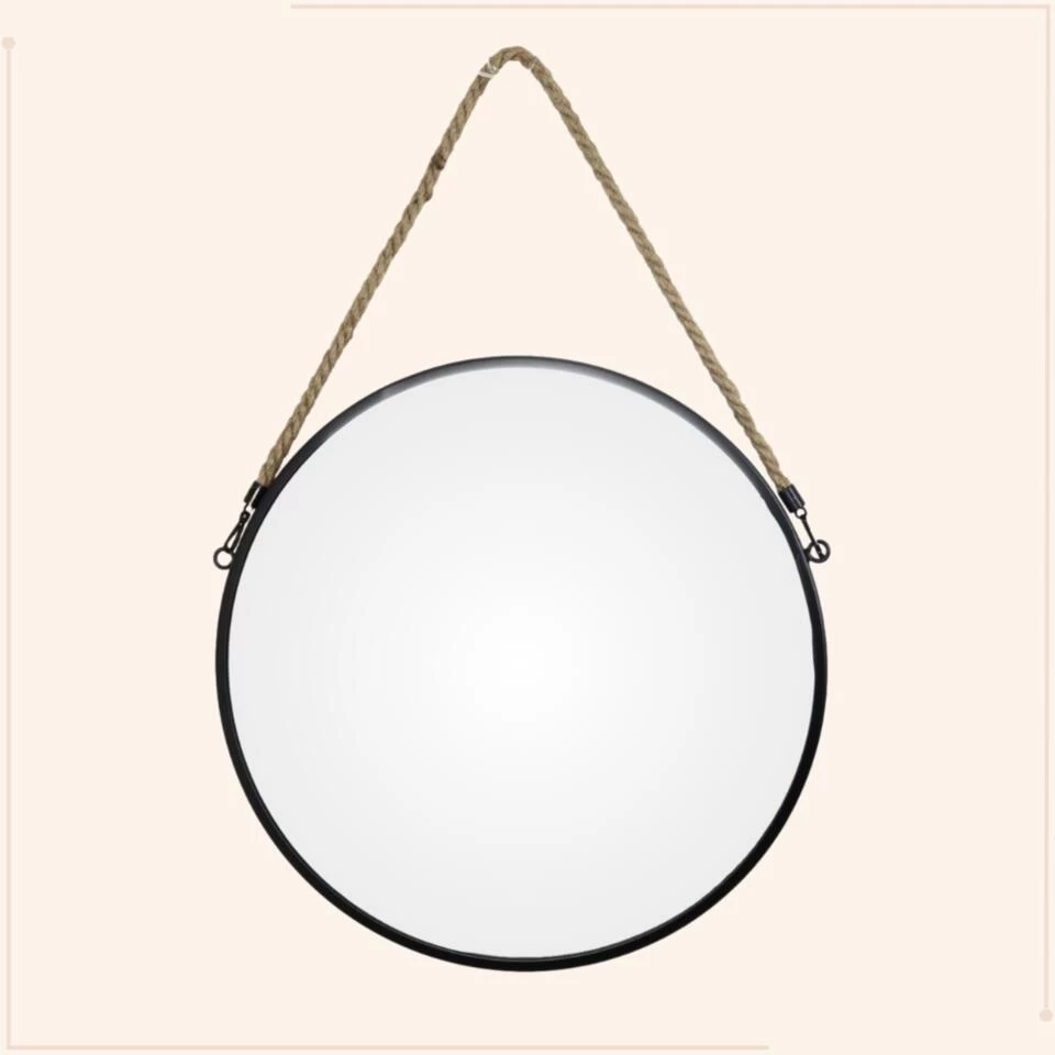 MISOU Spiegel Rond Met Touw Zwart Spiegels 37cm Wandspiegel 2 MISOU Spiegel Rond Met Touw Zwart Spiegels 37cm Wandspiegel - Afbeelding 2