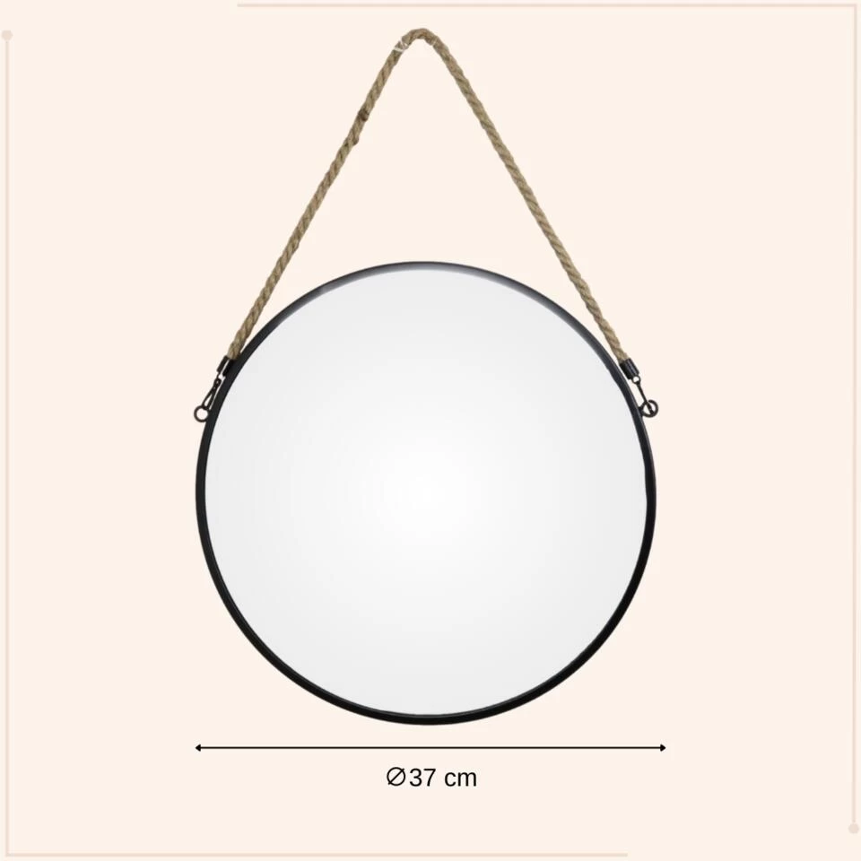 MISOU Spiegel Rond Met Touw Zwart Spiegels 37cm Wandspiegel 4 MISOU Spiegel Rond Met Touw Zwart Spiegels 37cm Wandspiegel - Afbeelding 4