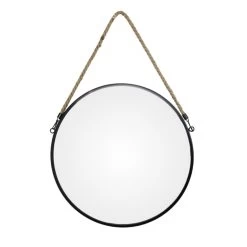 MISOU Spiegel Rond Met Touw Zwart Spiegels 37cm Wandspiegel